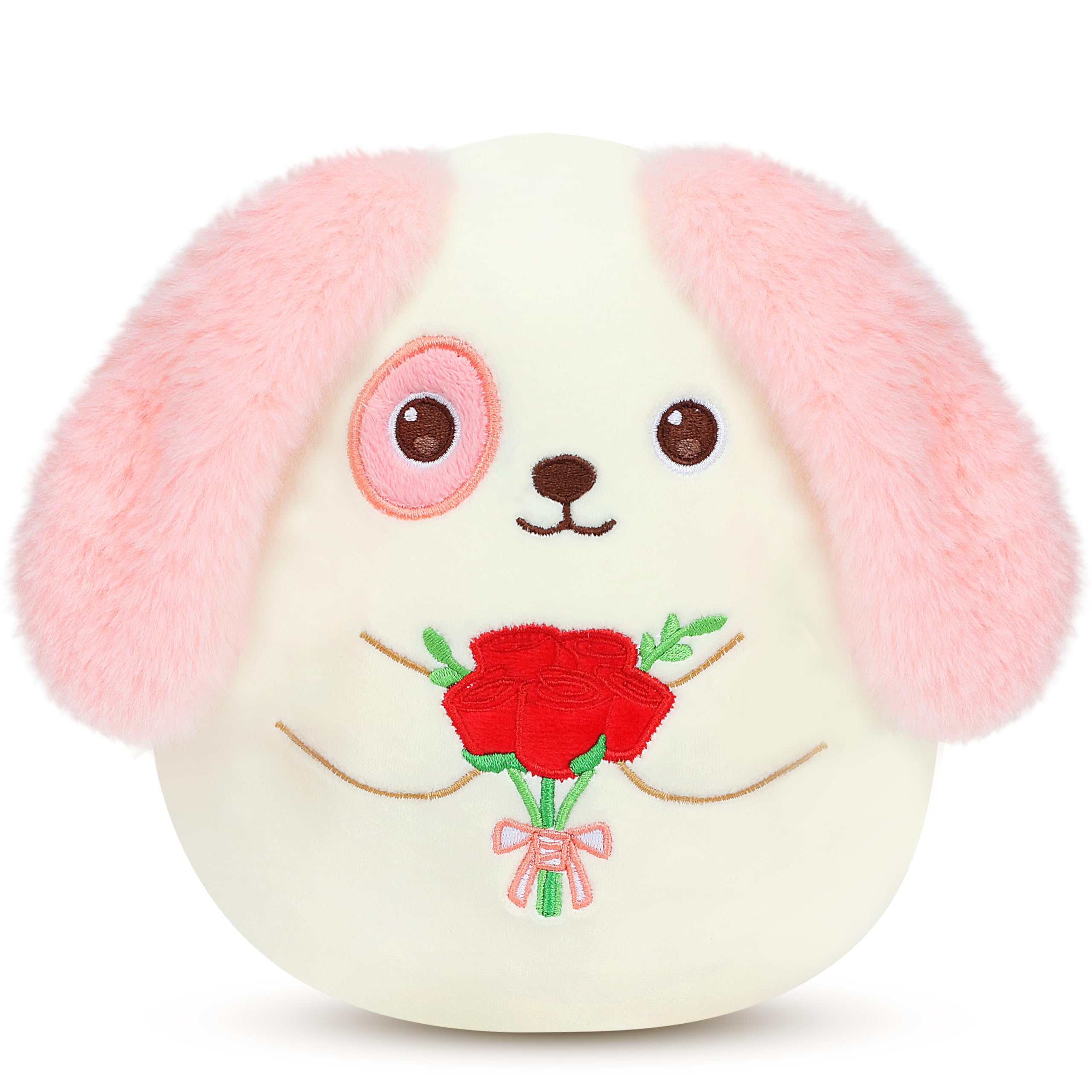 Easfan Valentine'S Day Stuffed Puppy Plush Pillow, Kawaii Floppy Ears Soft Toy With Rose, Gifts For Valentine Wedding Anniversar